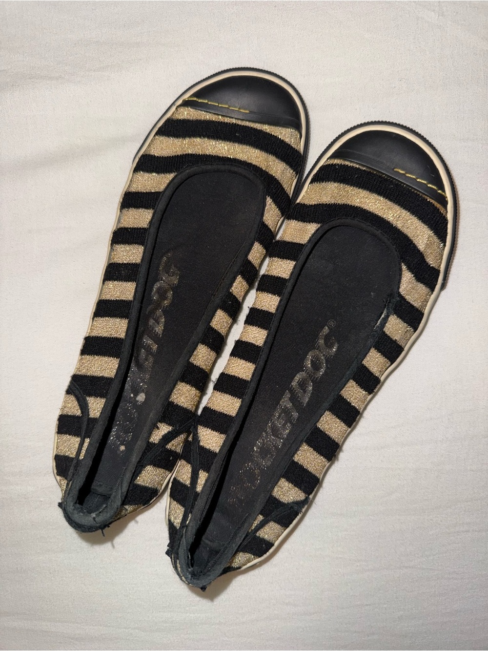 Y2K Gold and Black Striped Rocket Dog Ballet Flats